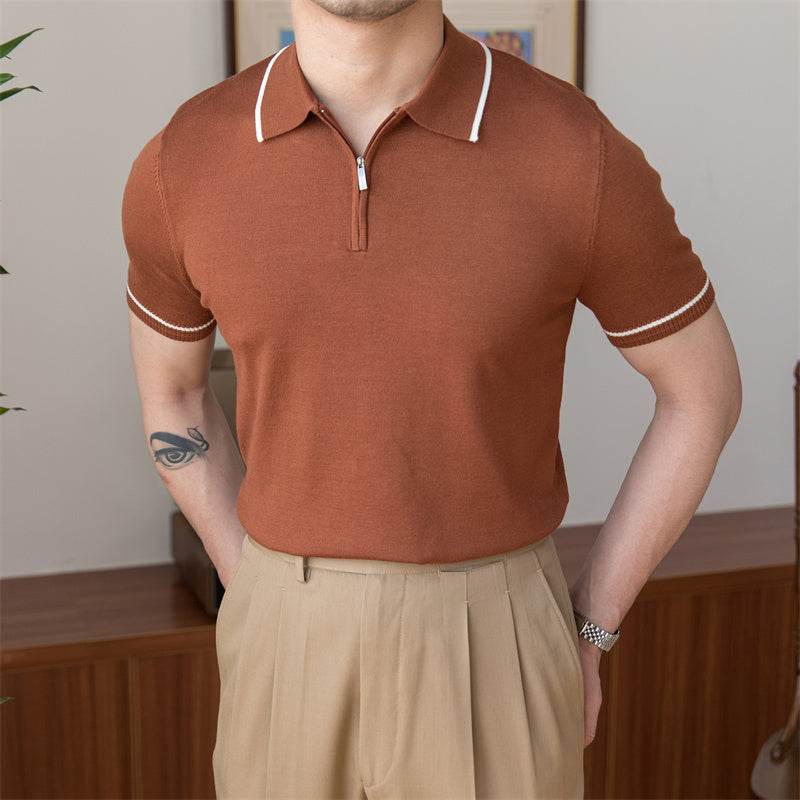 Versatile Slim Knitted POLO Shirt Retro Men - MYLUXURY LANE ENTERPRISE