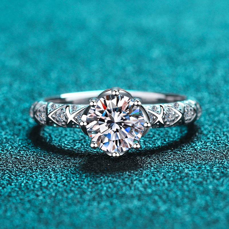 S925 Sterling Silver Female Pt950 Gold Plated Moissanite Ring - MYLUXURY LANE ENTERPRISE