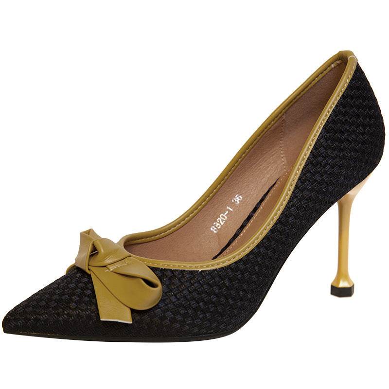Women's Leather Bow Stiletto Pointed High Heels - MYLUXURY LANE ENTERPRISE