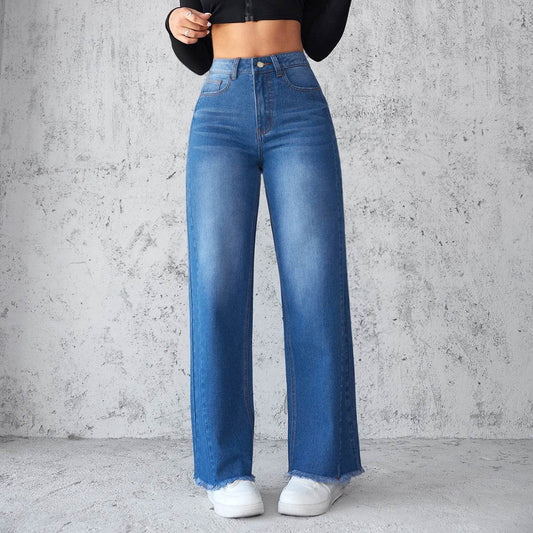Fashion Straight Wide-leg Jeans Casual High-waist Non-elastic Womens Clothing - MYLUXURY LANE ENTERPRISE