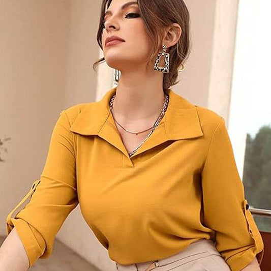 Polo Collar Casual Loose Three-quarter Sleeve Top - MYLUXURY LANE ENTERPRISE