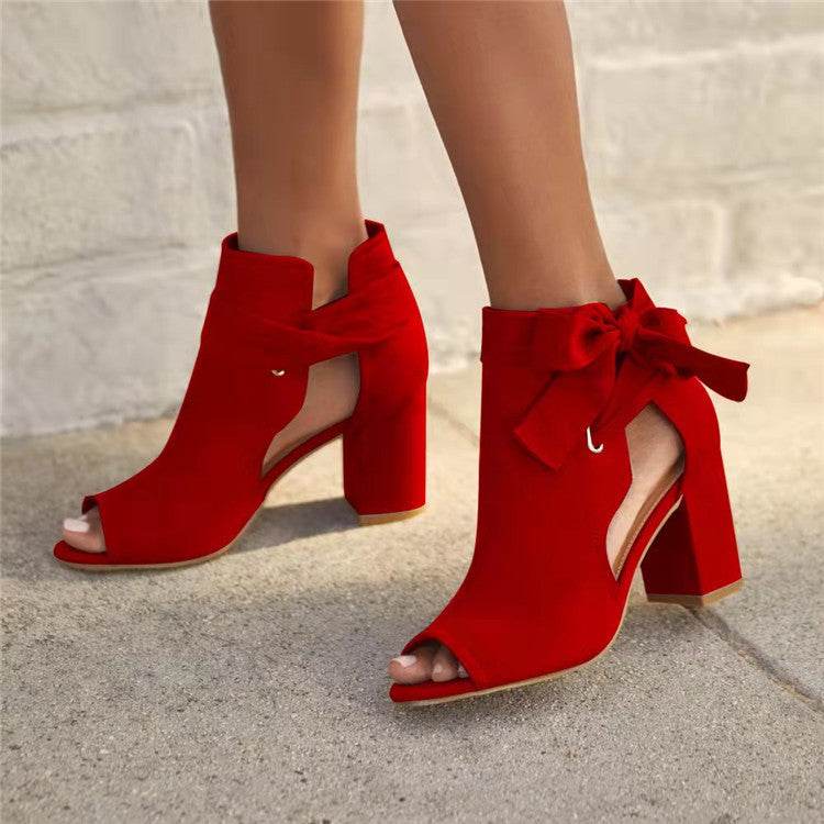 Women's European And American Side Empty Bow Thick Heel Fish Mouth - MYLUXURY LANE ENTERPRISE