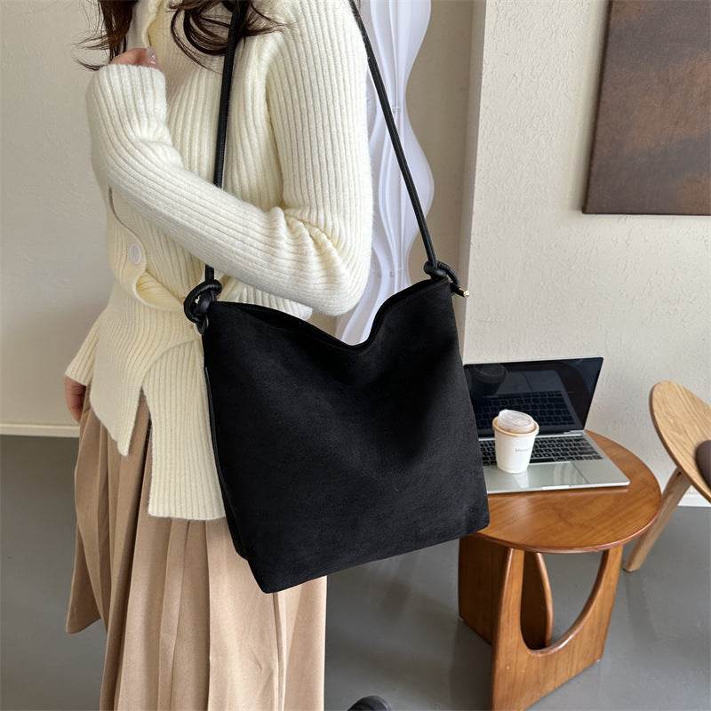 Large Capacity Frosted Suede Fashion Casual Shoulder Underarm Tote Handbag - MYLUXURY LANE ENTERPRISE