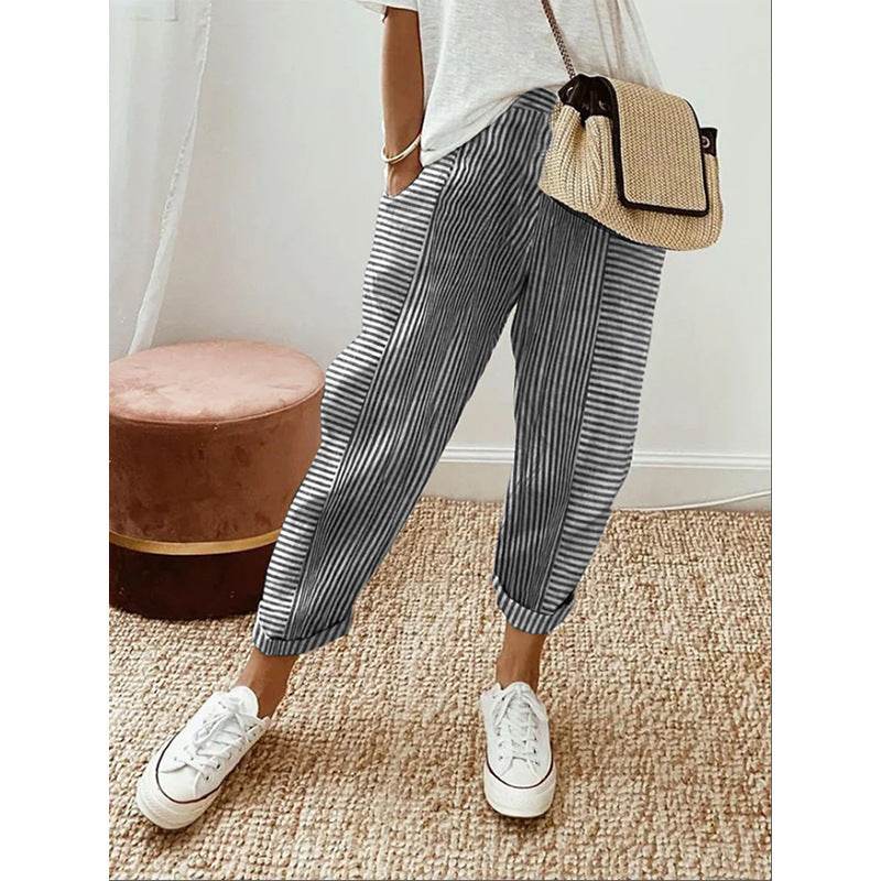 Women's Striped Print Trousers Summer Fashion Casual Loose Pants - MYLUXURY LANE ENTERPRISE