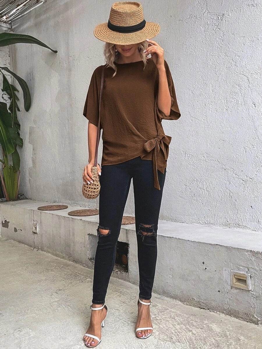 Women's Solid Color Batwing Sleeve Loose Top - MYLUXURY LANE ENTERPRISE
