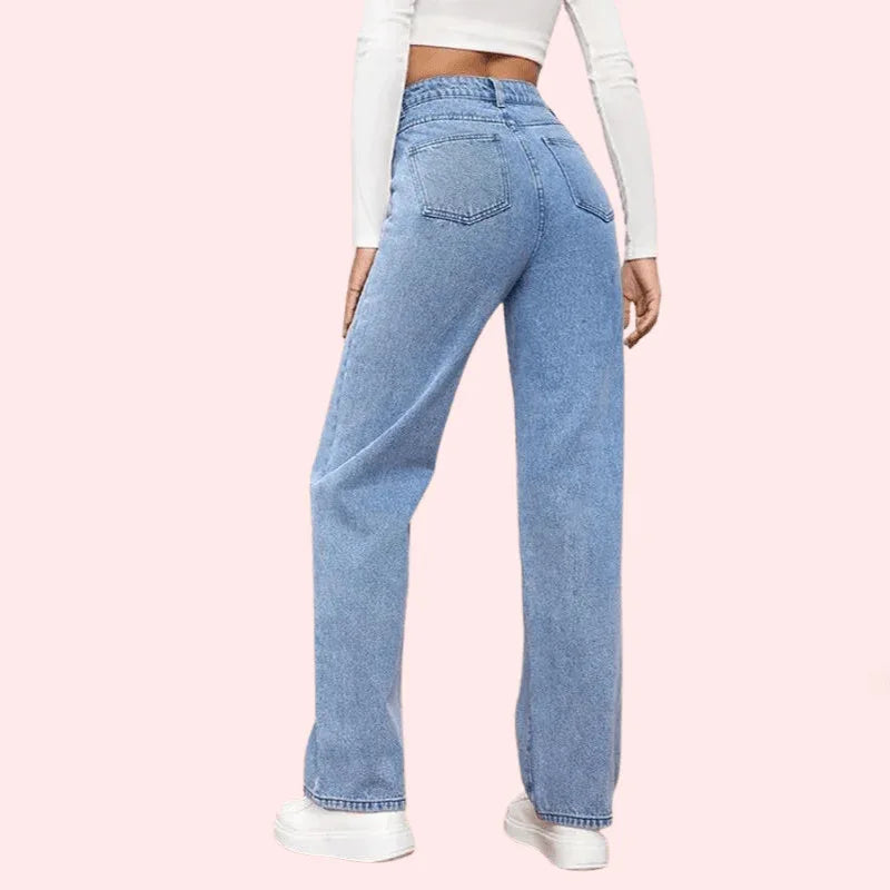 Women's Fashionable Washed High Waist Straight Jeans - MYLUXURY LANE ENTERPRISE