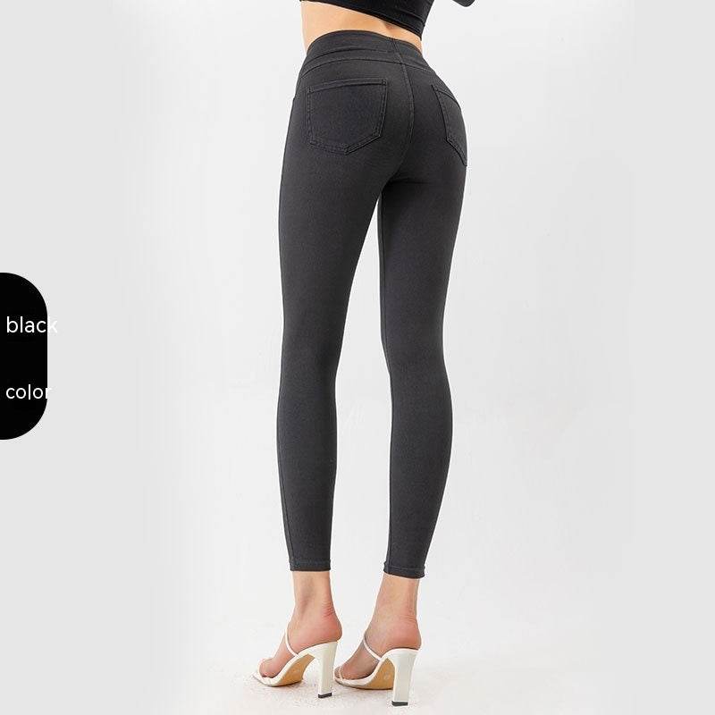 Denim Yoga Pants Women's High Waist Slimming Pocket Sports Tight Casual Pants - MYLUXURY LANE ENTERPRISE