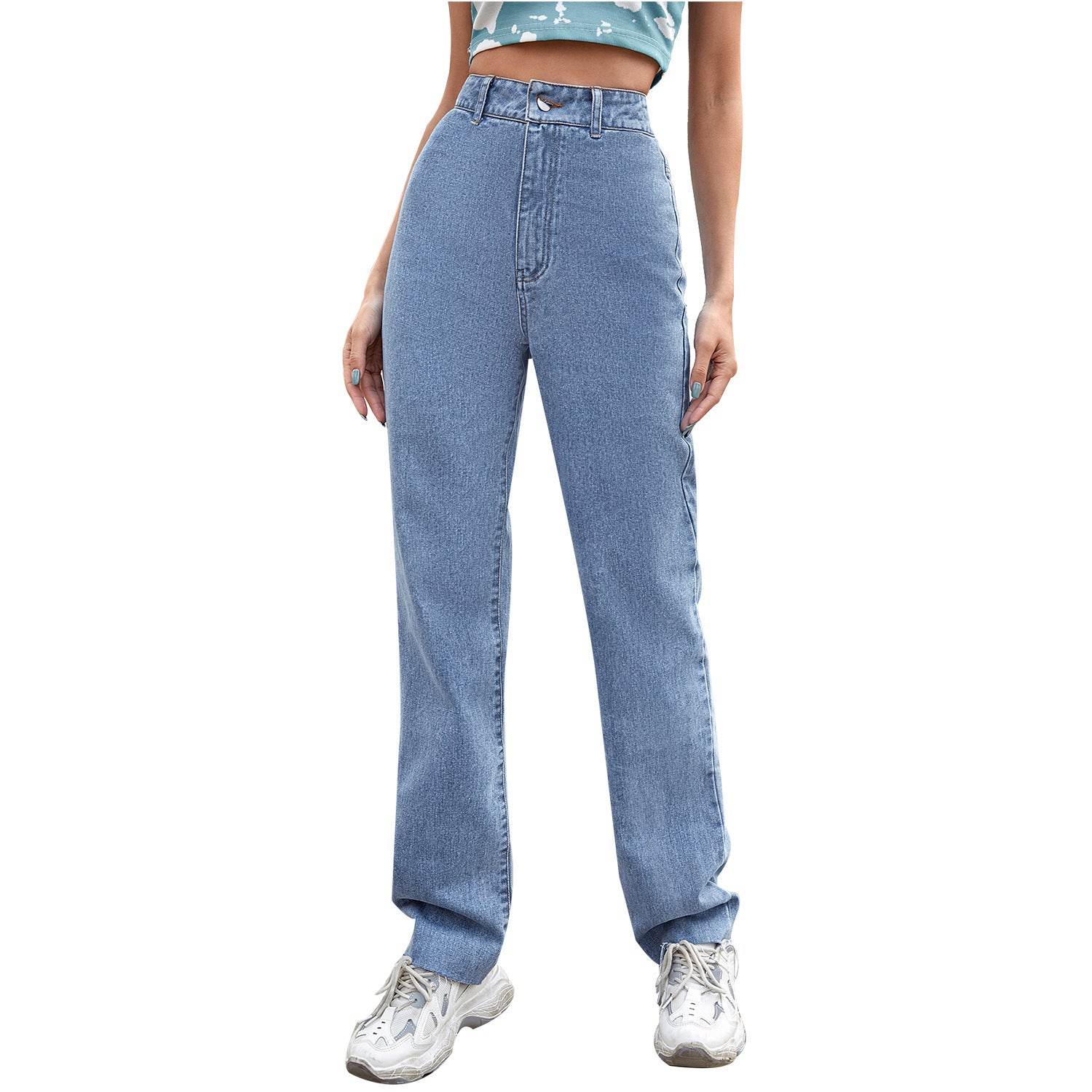 Women's Straight Loose High Waist Denim Trousers - MYLUXURY LANE ENTERPRISE