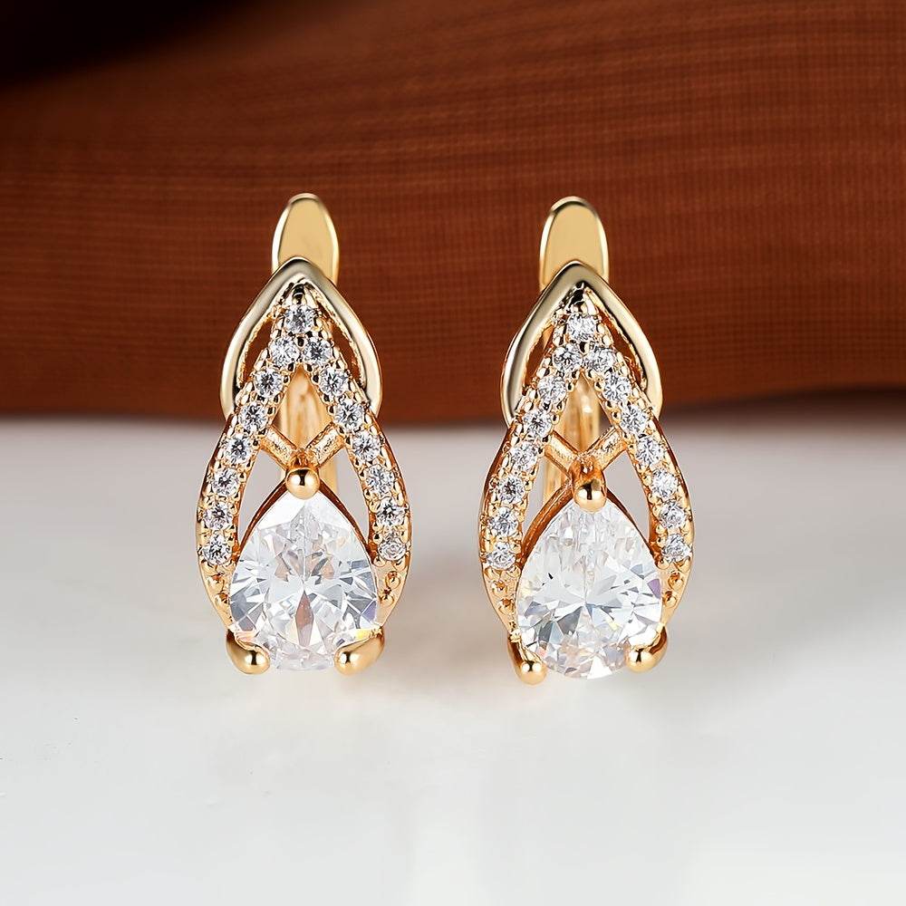 Teardrop Shape Shiny zirconia Decor Golden Hoop Earrings - MYLUXURY LANE ENTERPRISE