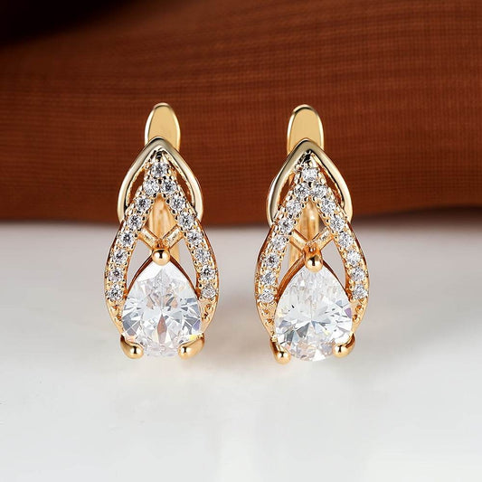 Teardrop Shape Shiny zirconia Decor Golden Hoop Earrings - MYLUXURY LANE ENTERPRISE