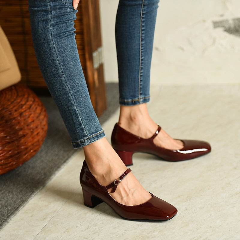 Burgundy bright strap square toe - MYLUXURY LANE ENTERPRISE