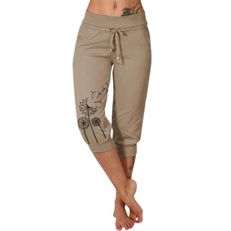 Casual Fashion Printing Loose High Waist Lace-up Cropped Pants - MYLUXURY LANE ENTERPRISE