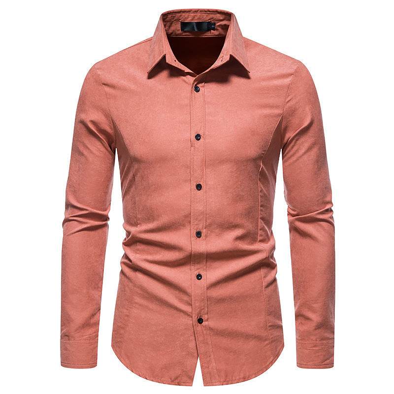 Men's Solid Color Vintage Long Sleeve Shirt Slim Top - MYLUXURY LANE ENTERPRISE
