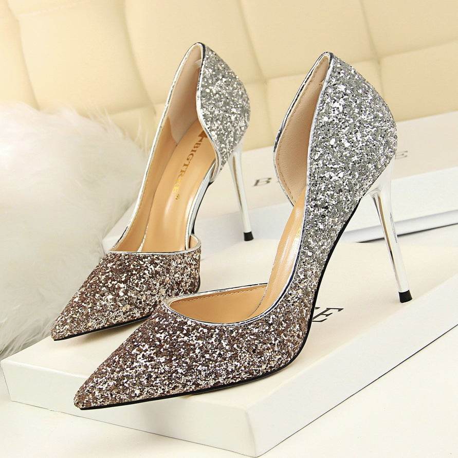 Gradient color block sequined high heels - MYLUXURY LANE ENTERPRISE