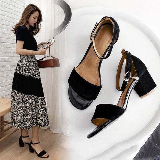 Open-toe women's shoes with thick heel - MYLUXURY LANE ENTERPRISE