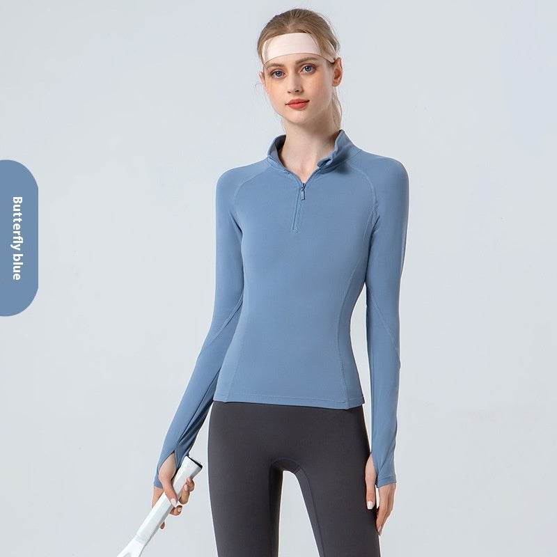Women's Stand Collar Half Zip Sports Long-sleeved Top - MYLUXURY LANE ENTERPRISE