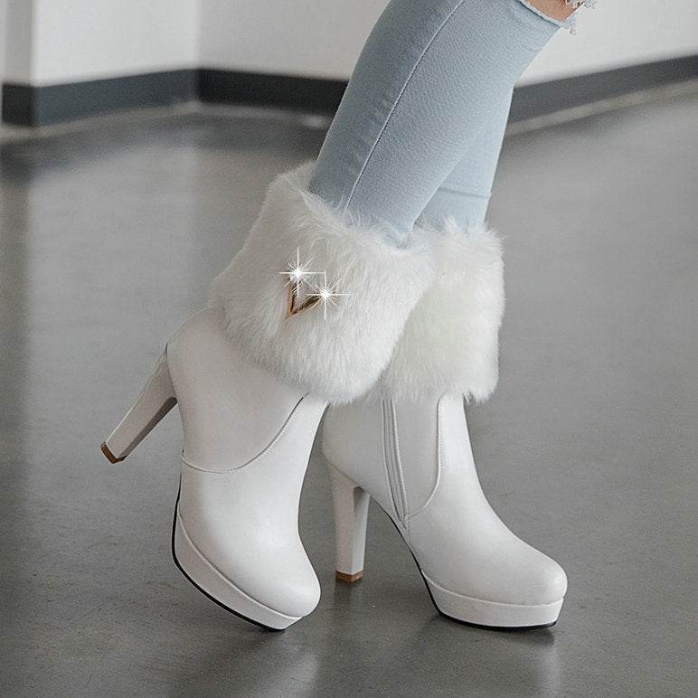 Autumn And Winter Short Boots Snow Female Buskin Female Boots Chunky Heel Booties - MYLUXURY LANE ENTERPRISE