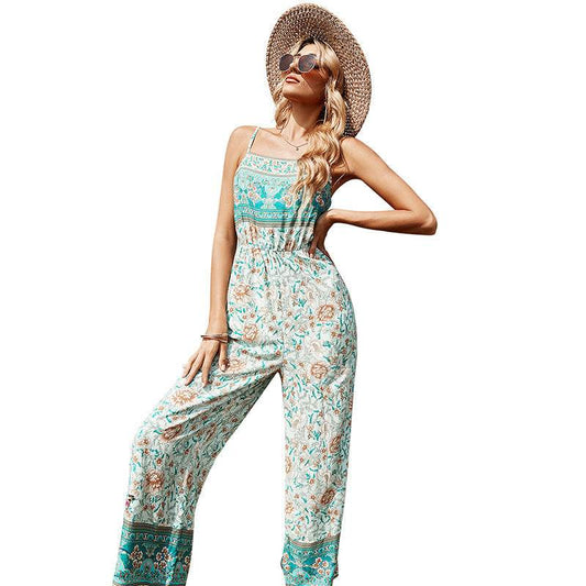 New Sling Print Floral Casual Loose Waist Jumpsuit Women - MYLUXURY LANE ENTERPRISE