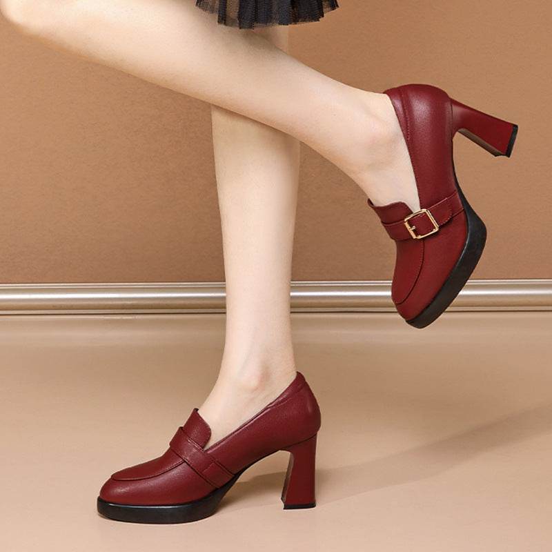 Comfortable European And American Low-cut Fashion Square Buckle British Style High Heels - MYLUXURY LANE ENTERPRISE