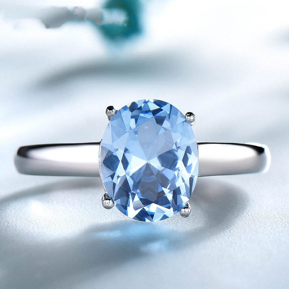 S925 Sterling Silver Female Blue Topaz Romantic Ring Fashion Jewelry - MYLUXURY LANE ENTERPRISE