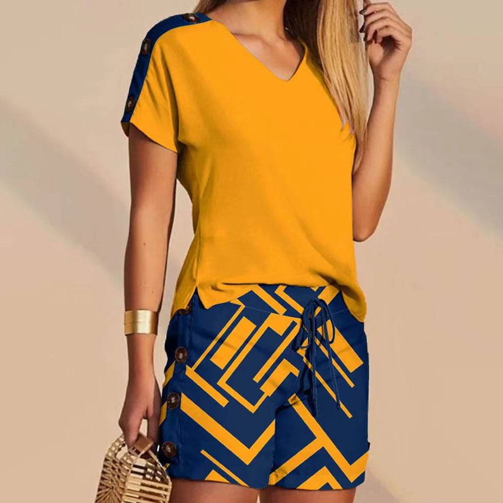 Comfortable Decorative Buttons Short-sleeved Shorts Suit - MYLUXURY LANE ENTERPRISE