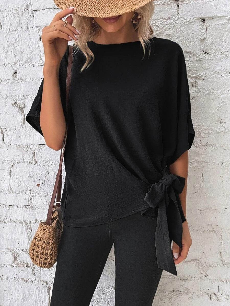 Women's Solid Color Batwing Sleeve Loose Top - MYLUXURY LANE ENTERPRISE