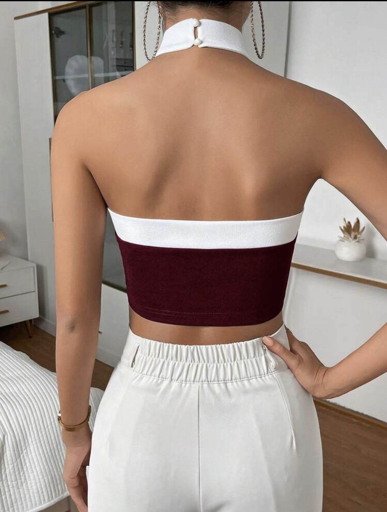 Women's Vest Contrast Color Decorative Buckle Top - MYLUXURY LANE ENTERPRISE
