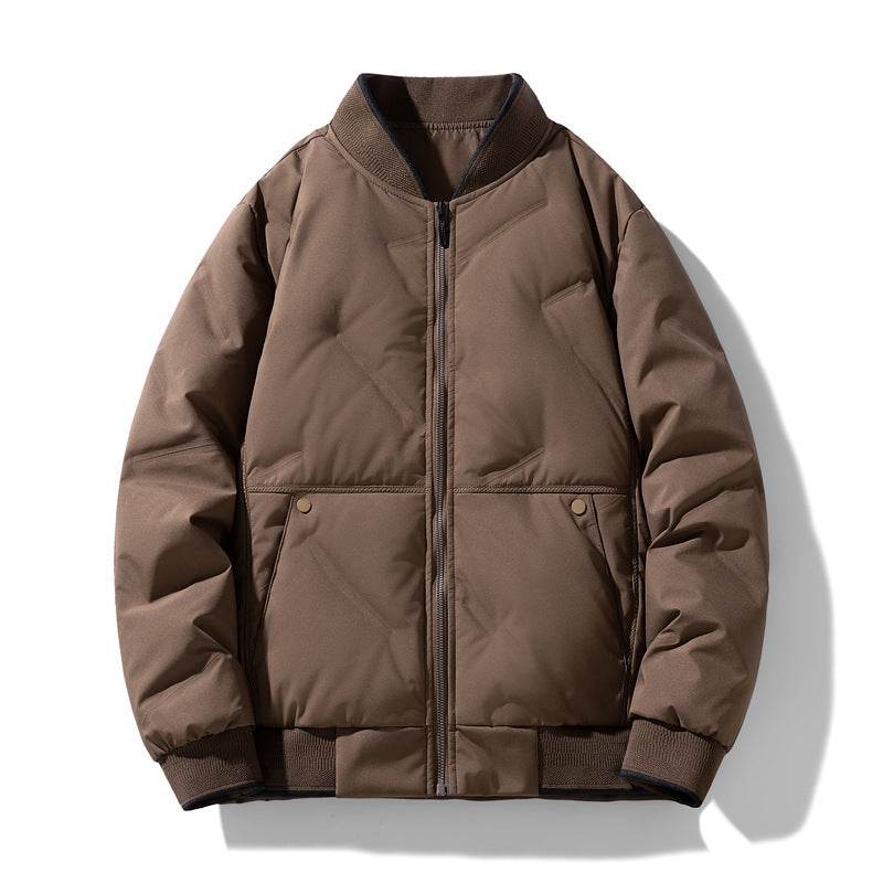 Fashion Down Jacket Winter Warm Baseball Jacket For Men Casual All-match Solid Color Coat - MYLUXURY LANE ENTERPRISE