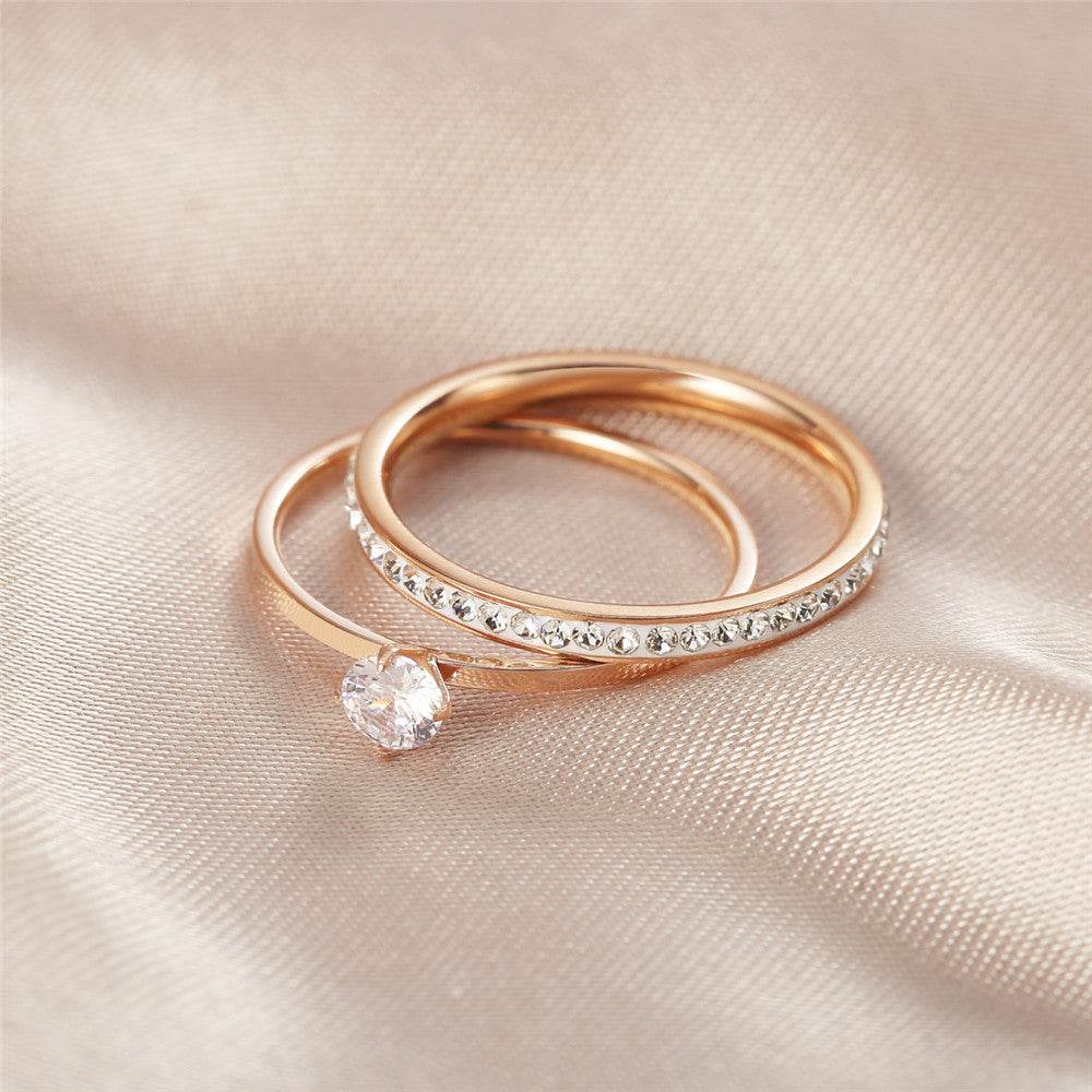 Ladies Fashion Rose Gold Double Band Titanium Steel Ring - MYLUXURY LANE ENTERPRISE