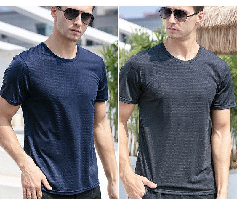 Ice Silk Short Sleeve T-shirt Men's Summer New Thin Mesh Quick Dry T-shirt Breathable Loose Large Sports Half Sleeve - MYLUXURY LANE ENTERPRISE