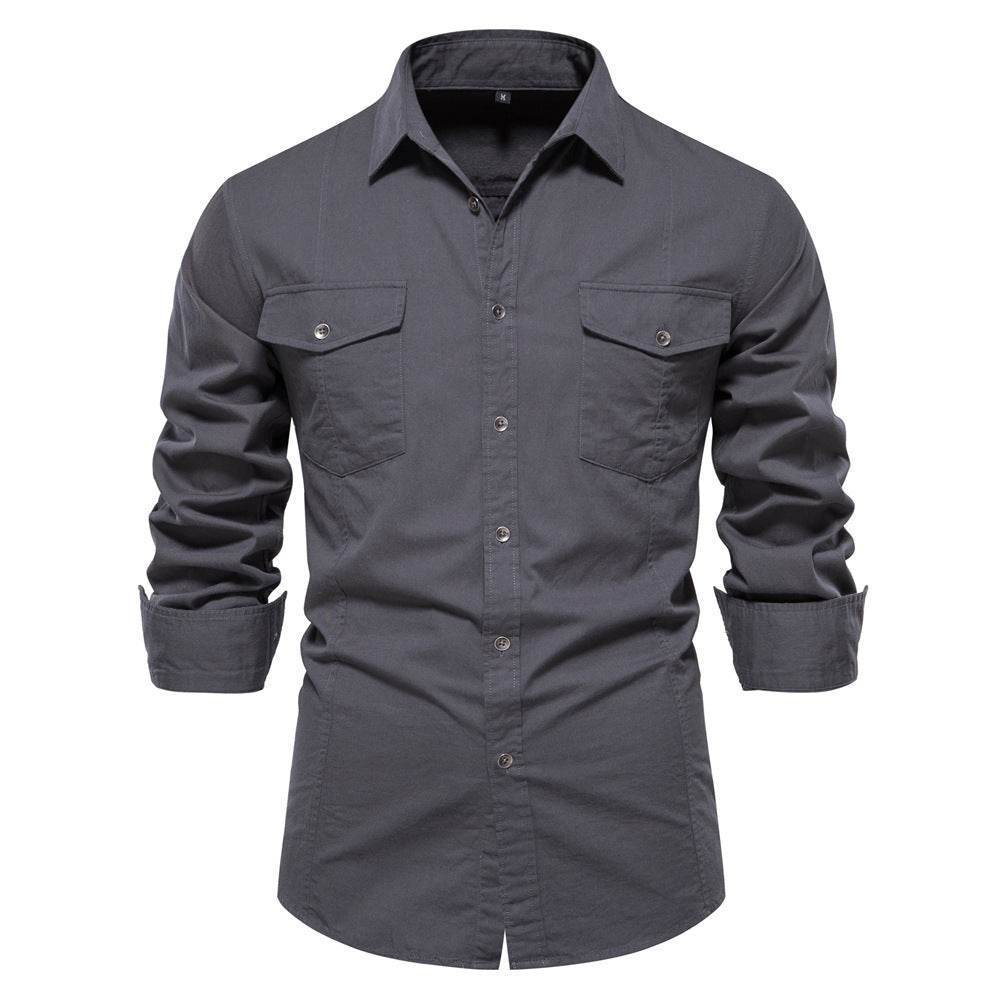 Men's Fashion Casual Solid Color Long Sleeve Shirt - MYLUXURY LANE ENTERPRISE