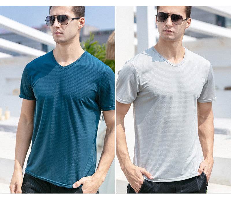 Ice Silk Short Sleeve T-shirt Men's Summer New Thin Mesh Quick Dry T-shirt Breathable Loose Large Sports Half Sleeve - MYLUXURY LANE ENTERPRISE
