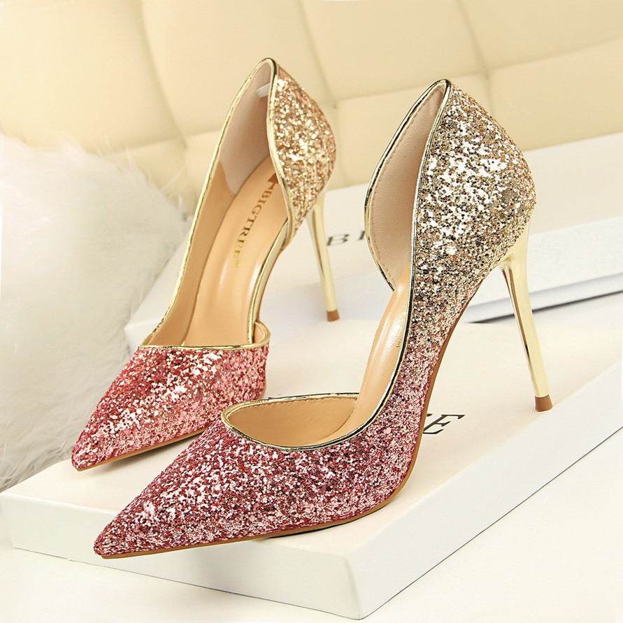 Gradient color block sequined high heels - MYLUXURY LANE ENTERPRISE