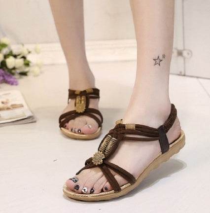 summer new bohemian sandals women's shoes cross straps flattoe students beach shoes - MYLUXURY LANE ENTERPRISE