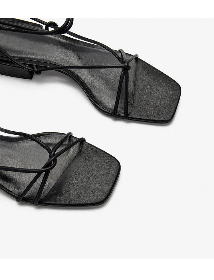 Strappy square toe low heel sandals - MYLUXURY LANE ENTERPRISE