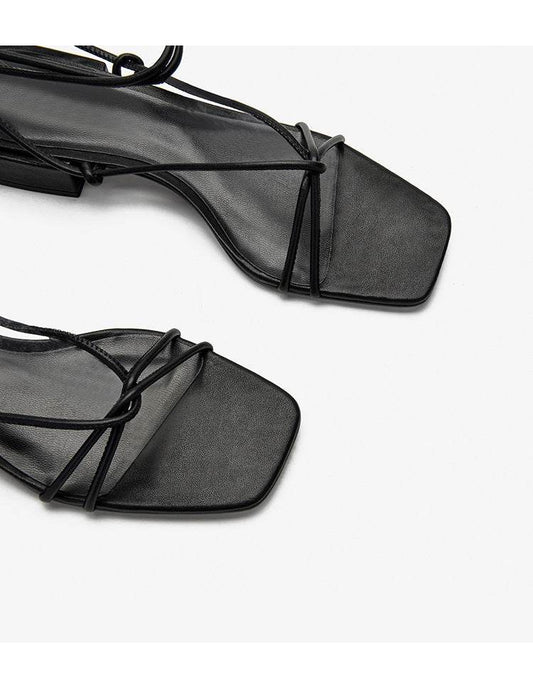 Strappy square toe low heel sandals - MYLUXURY LANE ENTERPRISE