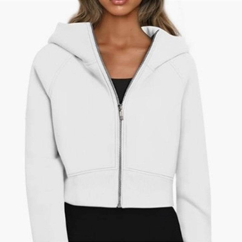 Women's Hooded Zipper Short Velvet Long Sleeve Sweatshirt - MYLUXURY LANE ENTERPRISE