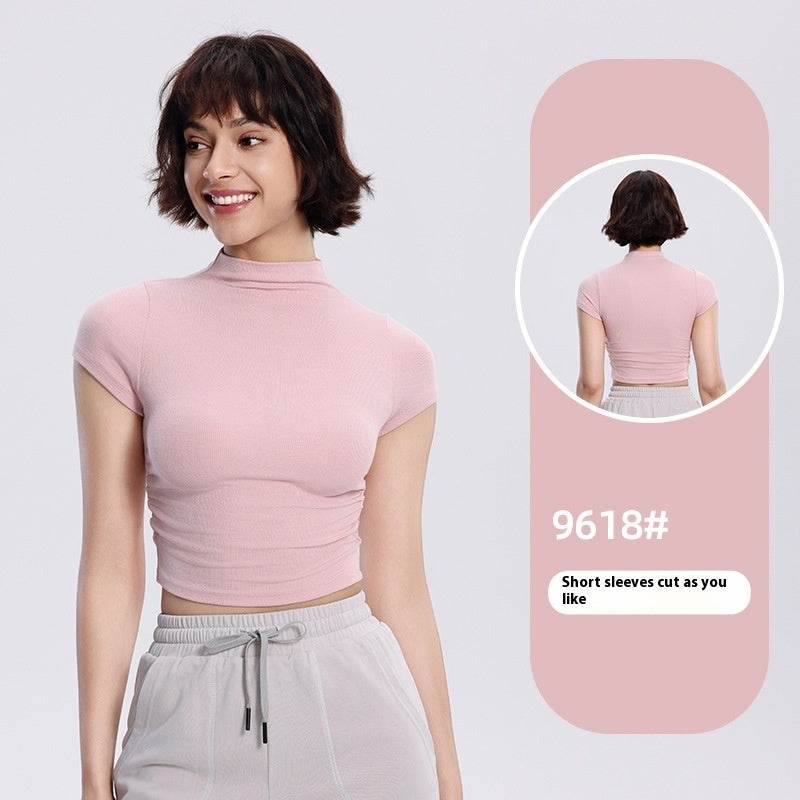 Women's Graceful And Fashionable Slim-fit Half Turtleneck Pleated Waist Yoga Clothes Sports Casual Top - MYLUXURY LANE ENTERPRISE