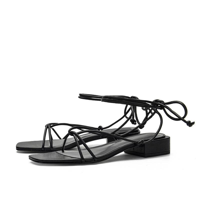 Strappy square toe low heel sandals - MYLUXURY LANE ENTERPRISE