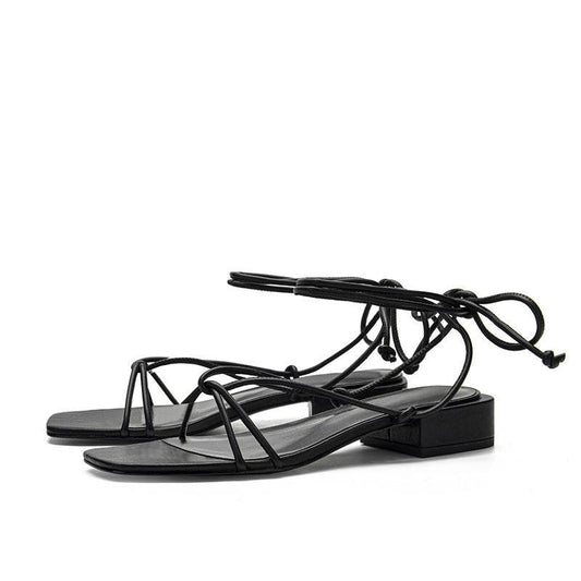 Strappy square toe low heel sandals - MYLUXURY LANE ENTERPRISE