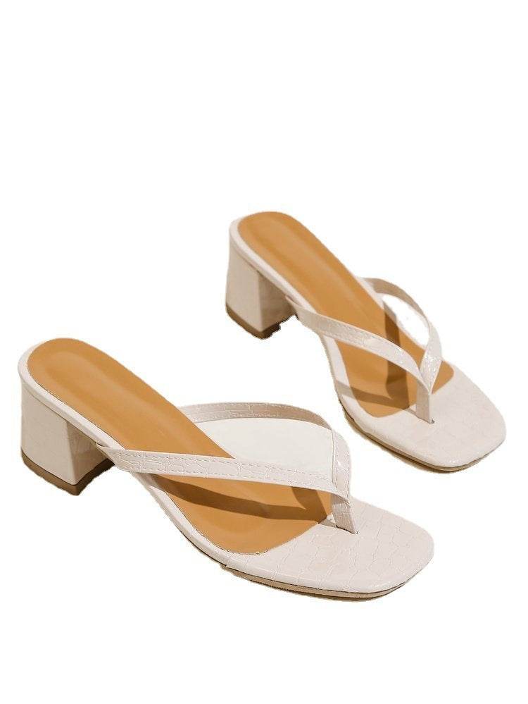 Spring And Summer New Herringbone Square Toe Chunky Heel Sandals High Heel Open Toe Casual Fashion - MYLUXURY LANE ENTERPRISE