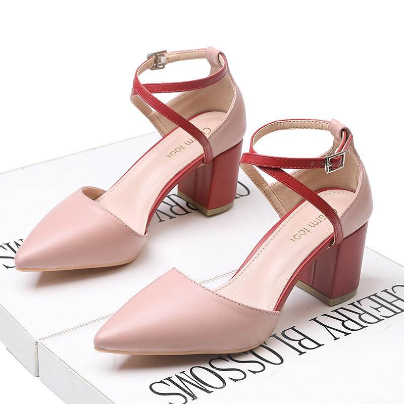 Cross Strap Pointed Colorblock Hollow Heel Heel Ladies Heels - MYLUXURY LANE ENTERPRISE