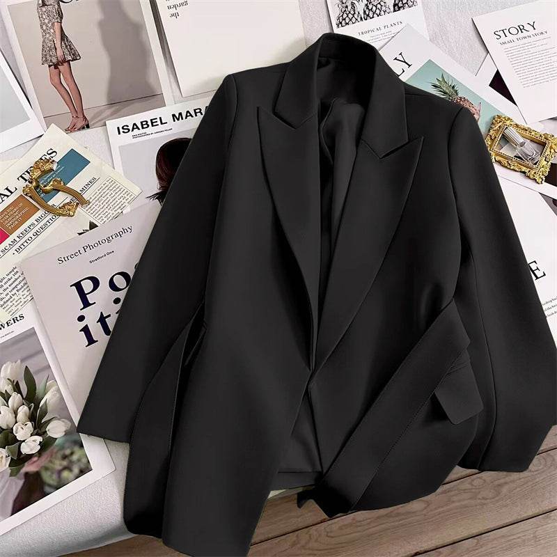 Spring And Autumn Korean Style Slim Fit Slimming Graceful And Fashionable Black Tie Small Tailored Suit Top - MYLUXURY LANE ENTERPRISE