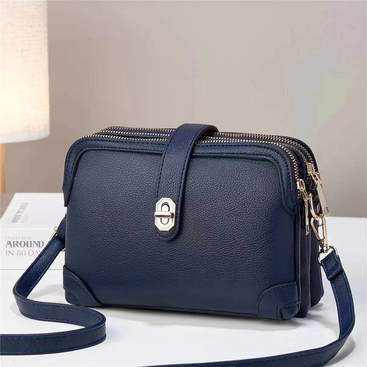 Multi-layer Lychee Pattern Simple Texture Soft Leather Western Style Multi-functional Shoulder Crossbody Small Square Bag - MYLUXURY LANE ENTERPRISE