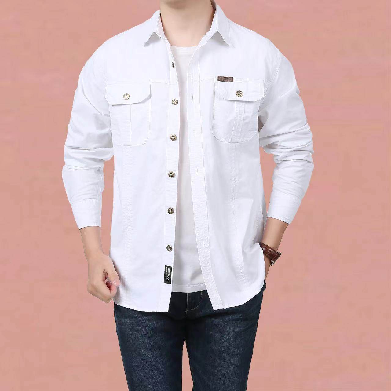 Men's Casual Loose Long Sleeve Solid Color Shirt - MYLUXURY LANE ENTERPRISE