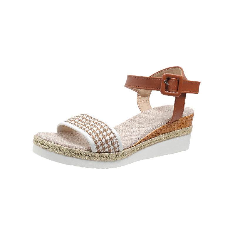 Houndstooth Print Sandals Women Summer Buckle Dress Shoes - MYLUXURY LANE ENTERPRISE
