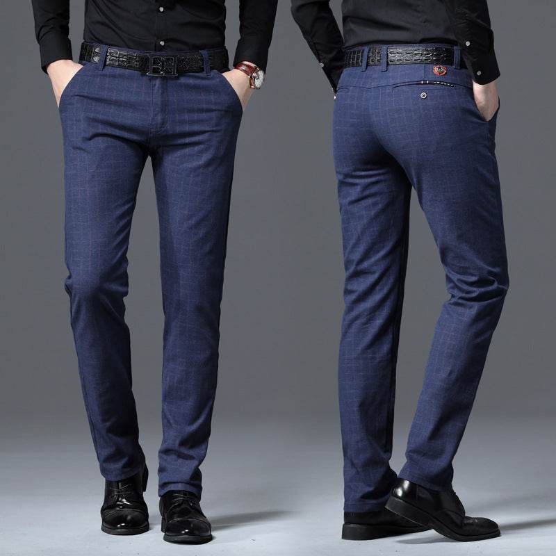 Men's Casual Slim-fit Small-foot Stretch Checked Trousers - MYLUXURY LANE ENTERPRISE