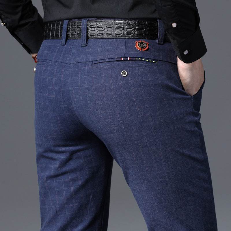 Men's Casual Slim-fit Small-foot Stretch Checked Trousers - MYLUXURY LANE ENTERPRISE