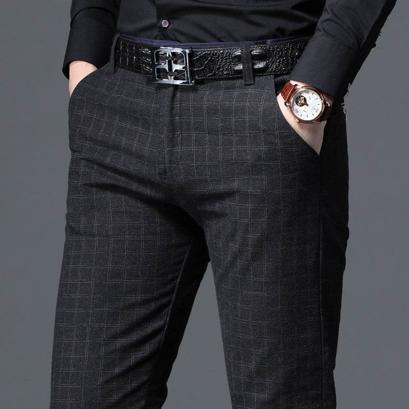 Men's Casual Slim-fit Small-foot Stretch Checked Trousers - MYLUXURY LANE ENTERPRISE