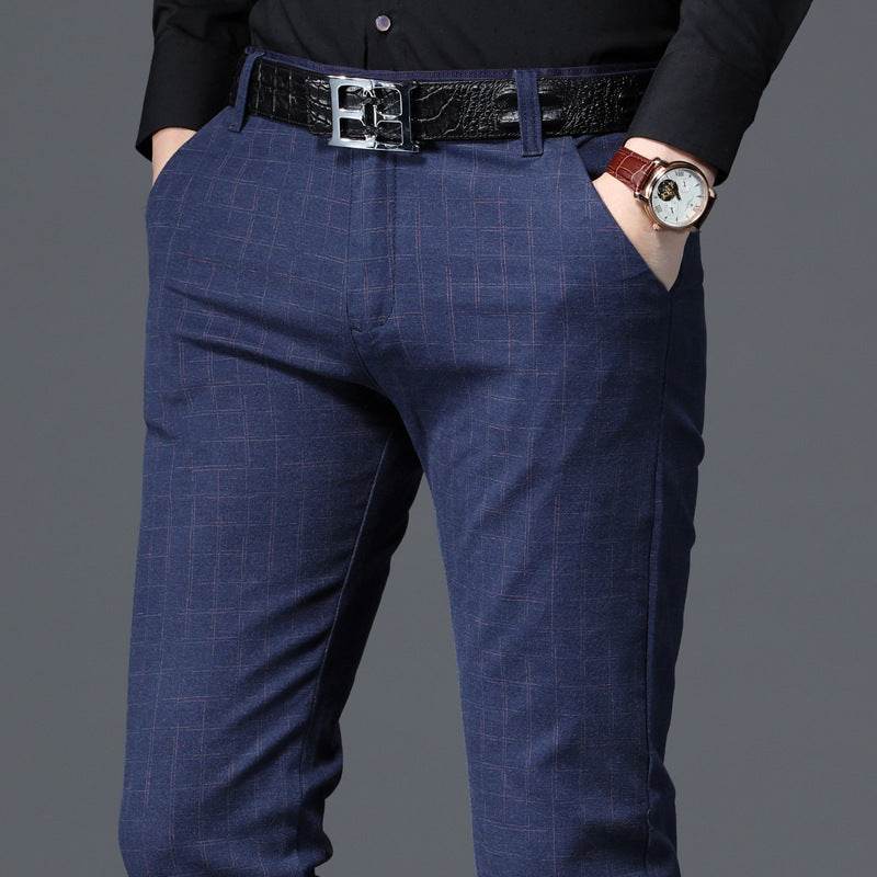 Men's Casual Slim-fit Small-foot Stretch Checked Trousers - MYLUXURY LANE ENTERPRISE